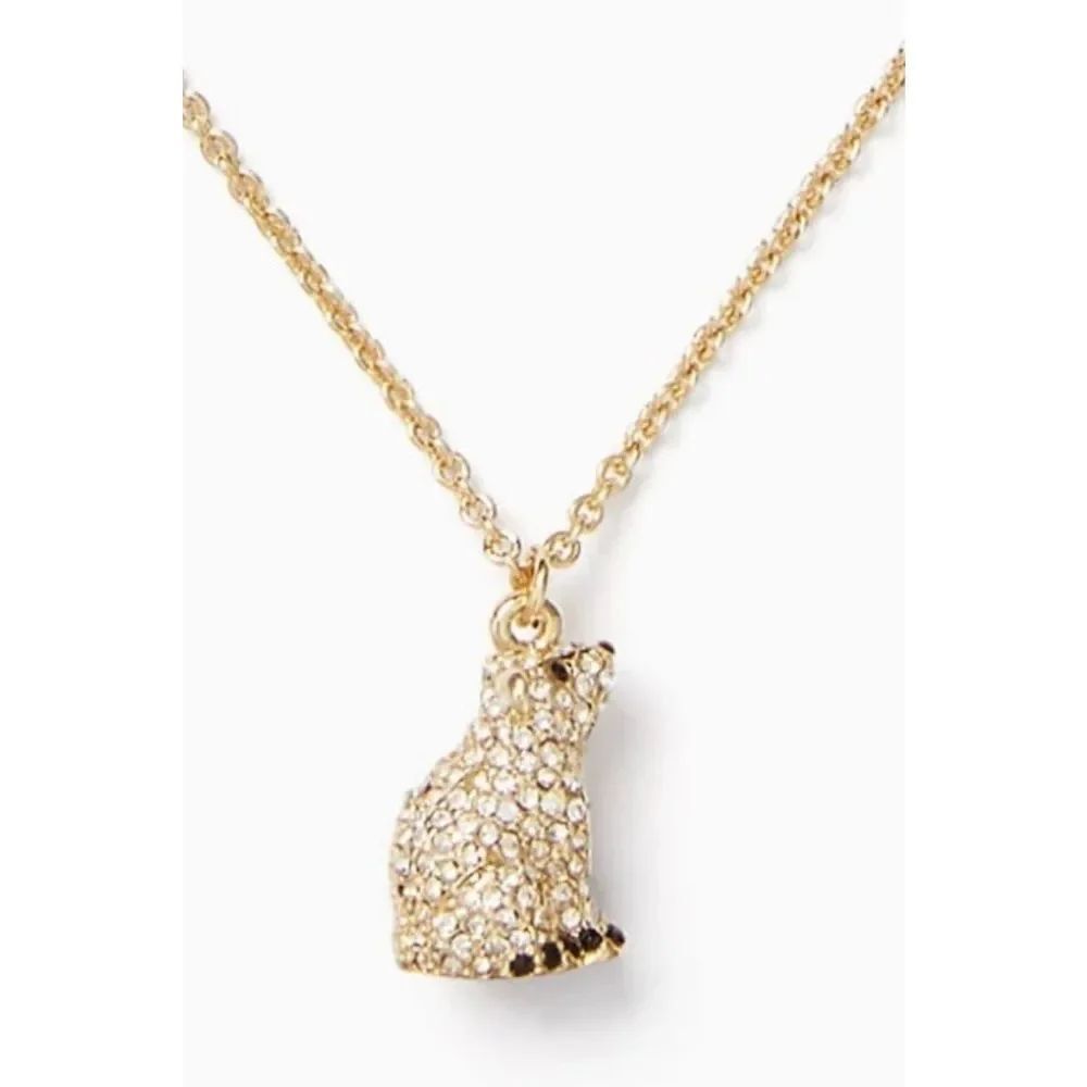 Kate Spade Crystal Polar Bear Necklace Gold Pave Rhinestone Pendant Rare